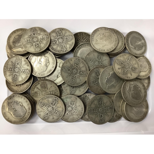 478 - Collection Of GB Pre 1947 Silver Florins, total weight 500g.