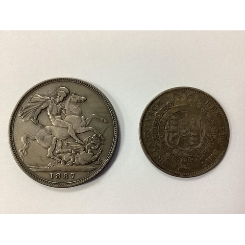 503 - 1887 Victoria GB Silver Crown, together an 1817 George III Half Crown.