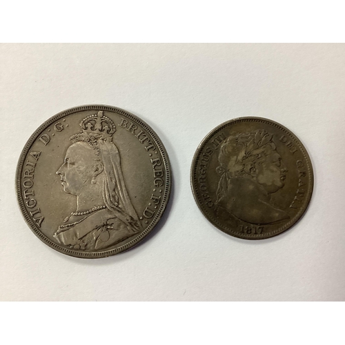 503 - 1887 Victoria GB Silver Crown, together an 1817 George III Half Crown.