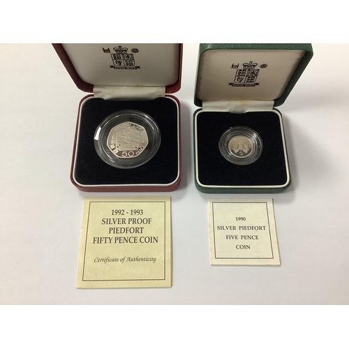 511 - Two Royal Mint Silver Proof Piedfort Coins, 1992-93 dual dated EEC 50p and a 1990 5p, both cased wit... 