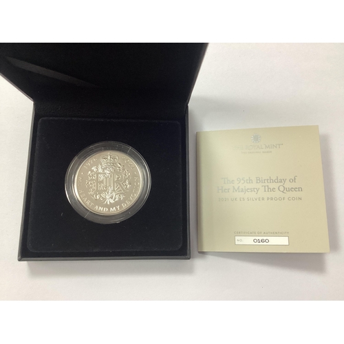 518 - Royal Mint 2021 Silver Proof UK £5 coin, to commemorate the 95th Birthday of Her Majesty The Queen, ... 