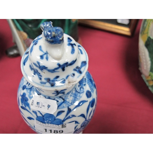 1189 - A Chinese Late XIX Century Porcelain Vase and Cover, with dog of fo finial, painted in blue with dra... 