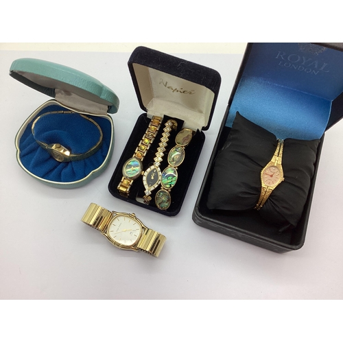 25 - A Small Collection of Gilt Coloured Ladies Wristwatches, to include Accurist quartz, Rotary 17 jewel... 