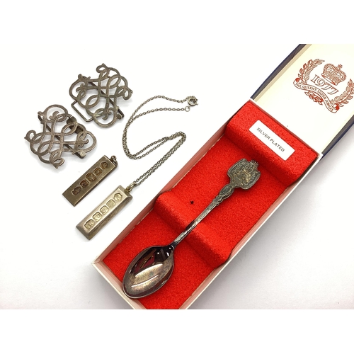 32 - Two Hallmarked Silver Ingot Pendant Necklaces, Sheffield 1977 Silver Jubilee, decorative Celtic styl... 