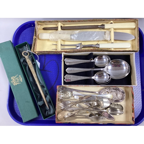 33 - A Hallmarked Silver Letter Opener, Sheffield 1998, of meat skewer form, 21cm long, boxed; together w... 