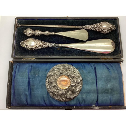41 - A Large Scottish Hallmarked Silver Single Stone Plaid Brooch, circular collet set to the centre (clo... 