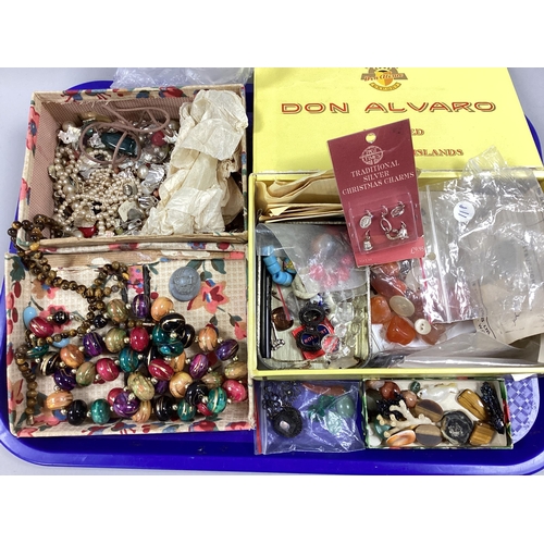 43 - Loose Imitation Pearl Beads and Other Beads, polished hardstones, buttons, findings, etc :- One Tray