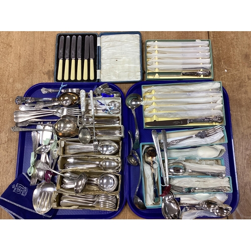 48 - Assorted Plated Cutlery, including boxed and cased sets, including Kings pattern, JG&S plated server... 