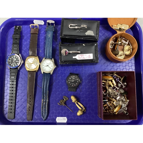 9 - Vintage and Later Gent's Gilt and Other Cufflinks, etc, Montine of Switzerland gent's wristwatch, tw... 