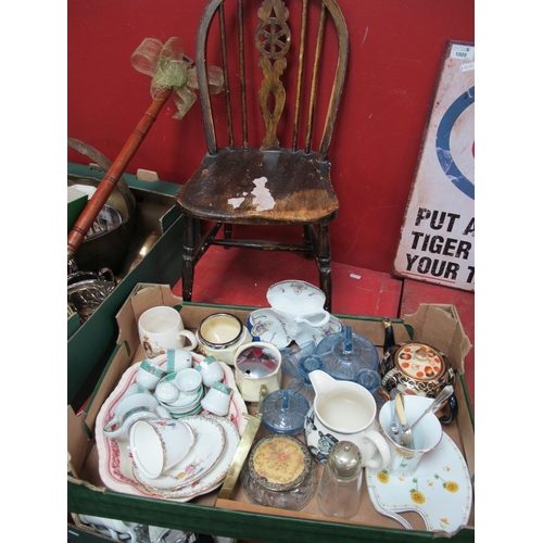 1008 - Brass Trivet Stand, Mason's dish, other ceramics, glassware, chopsticks, etc:- One Box Child's hoop ... 