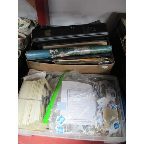 1054 - PHQ Cards, World and UK stamps, two empty albums:- Two Boxes.