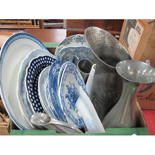 1071 - XIX Century Asiatic Pheasant Blue-White Meal Platem plates pewter tankards, etc:- One Box.