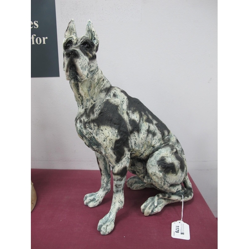 1179 - April Shepherd, cold cast sculpture of a seated Great Dane, 36.5cm high.