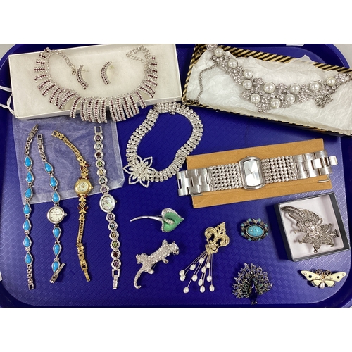 1 - A Collection of Diamanté Set Jewellery, to include graduated fringed necklace and earring set, imita... 