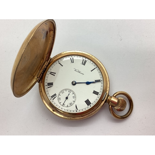 A Gold Plated Cased Waltham Hunter Pocketwatch, the signed white dial ...