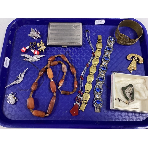 46 - A Collection of Vintage and Later Jewellery, to include hardstone set hard brooch stamped 