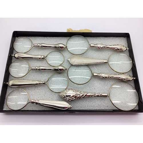 60 - Nine Modern Decorative Magnifying Glasses :- One Tray