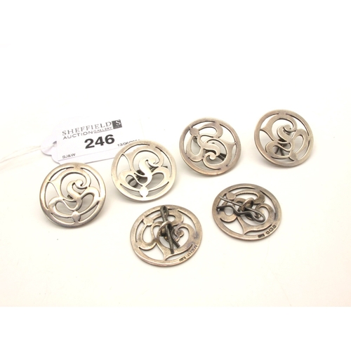 69 - A Set of Six Edwardian Hallmarked Silver Buttons, Lawrence Emanuel, Birmingham 1906, each of circula... 