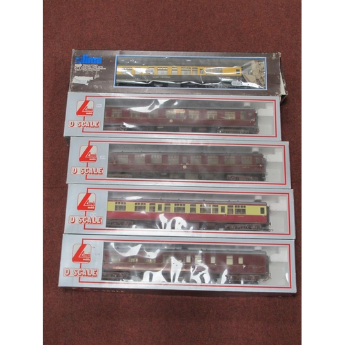 410 - Five Lima 'O' Gauge/7mm Boxed Eight Wheel Bogie Passenger Coaches, a BR cream/red, a Great Western b... 