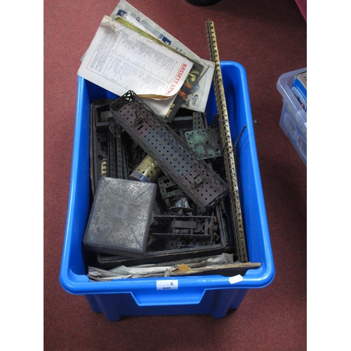 442 - Quantity of 1920's and Later Meccano, including blue/gold finish, electric motor and tins noted, all... 