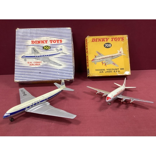 682 - Dinky No 708 Vickers Viscount 800-BEA and No 702 D.H Comet Airliner, Vickers good plus, Comet fair, ... 