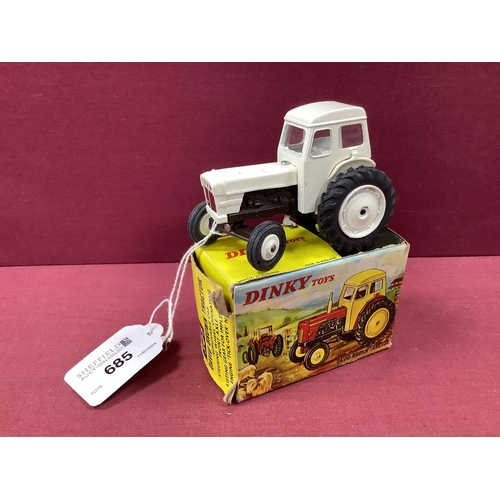 685 - Dinky Toys No 305 David Brown Tractor, white, overall good, however missing stack and transfers boxe... 