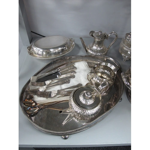 25 - A Mixed Lot of Assorted Plated Ware, including Hukin & Heath tea ware of textured finish, a twin han... 