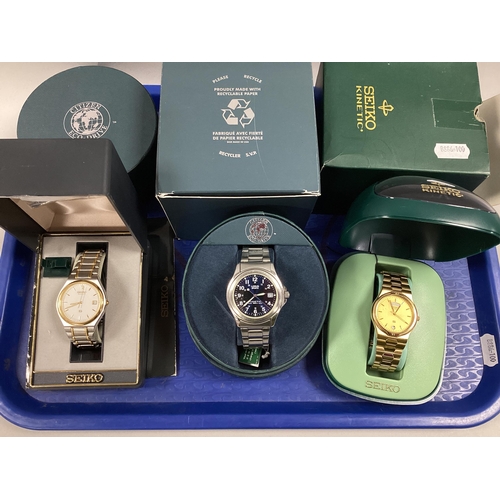 115 - Three Gent's Wristwatches, to include gilt coloured Seiko Kinetic, Seiko Quartz, Lorus Sports, all w... 