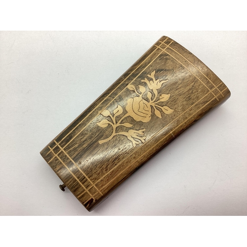 142 - An Antique French Sewing Etui, the inlaid rosewood case (12cm long) with fitted interior, complete w... 