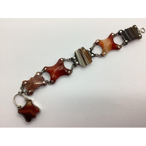 242 - A Victorian Banded Agate Panel Bracelet, the shaped links with chain connections, to hook and polish... 