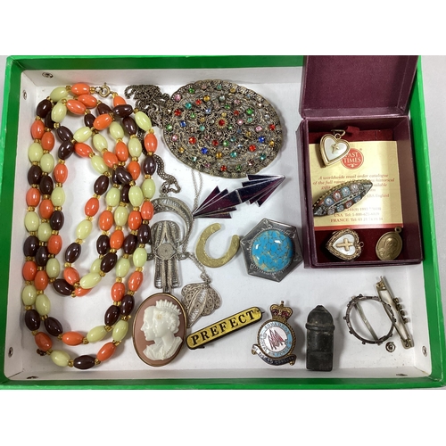 259 - Vintage Costume Jewellery, including micromosaic brooch, heart shape locket pendants, Royal commemor... 