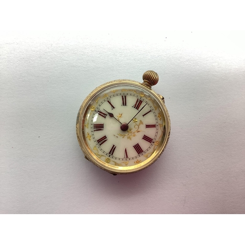 278 - A Vintage Fob Watch, the gilt highlighted dial with dark red Roman numerals, within allover foliate ... 