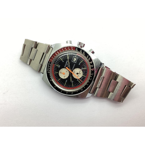 279 - Sicura; A c.1960's Chronograph Gent's Wristwatch, the signed black dial (T SWISS MADE T) with orange... 