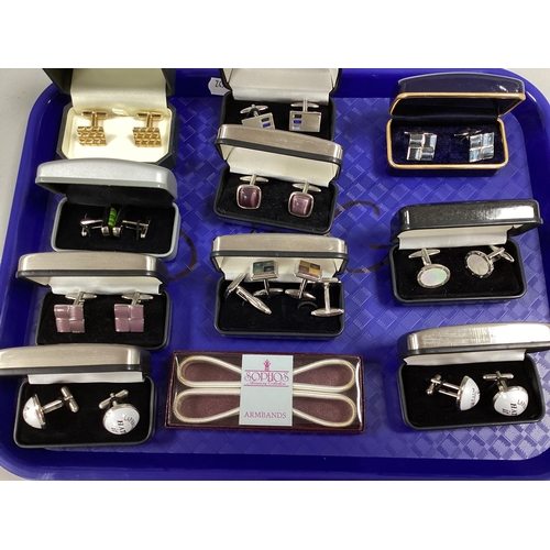 285 - An Assortment of Gent's Cufflinks, to include gilt coloured with geometric pattern, stone set brushe... 