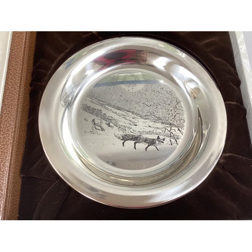 61 - James Wyeth; A Hallmarked Silver Limited Edition Collectors Plate, 'Winter Fox' numbered '19360' (im... 