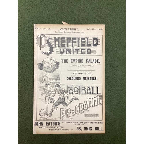 905 - 1902 Sheffield United v. Grimsby Town Programme, dated February 11th 1902, (ex binder, restored on s... 