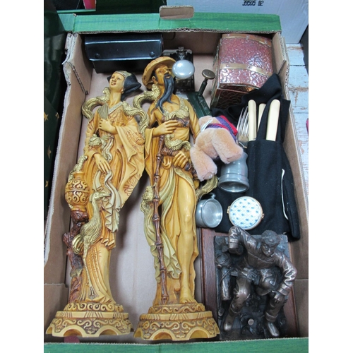 1101 - Philharmonic Transistor Radio, tea box, staplers, Del Prado patch box, resin figures, cutlery, etc:-... 