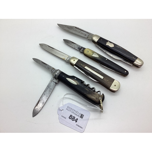 884 - Two Blade Folding Pocket Knife, horn scales, blade stamped 