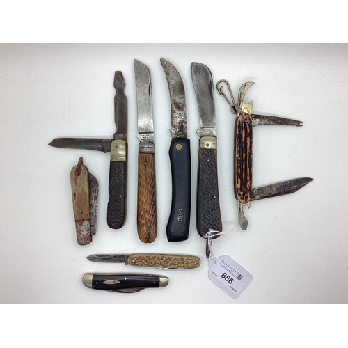 886 - Single Blade Folding Pruning Knife, jigged scales, blade stamped 