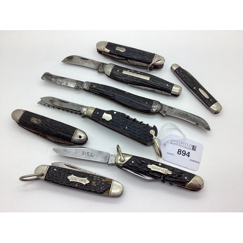 894 - A Collection of Folding Pocket Knives, including I.XL Wostenholm personalised 'J. Blades', Scout Kni... 
