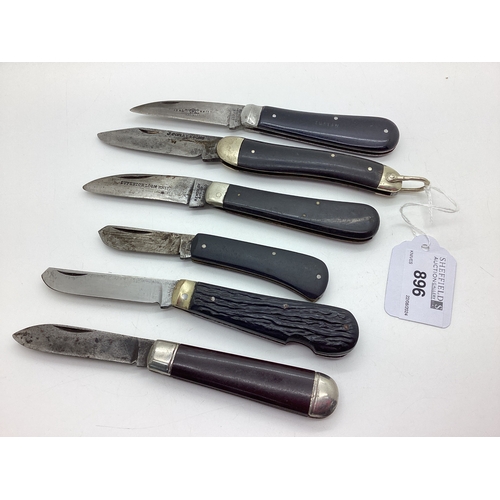 896 - Single Blade Folding Knives, including Abram Brooksbank Real Defiance Knife, J Copley & Sons, Taylor... 