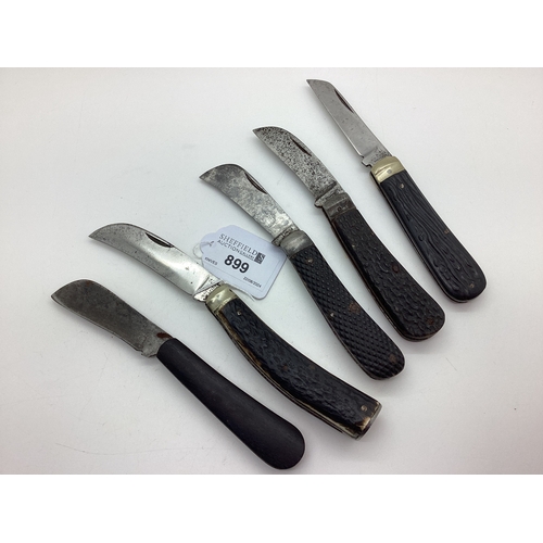 899 - Flat Bottom Pruning Knife, stag scales, blade stamped 