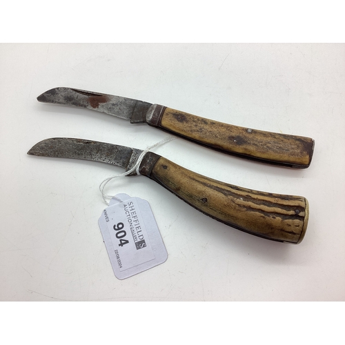 904 - Flat Bottom Pruning Knife, stag scales, blade stamped 
