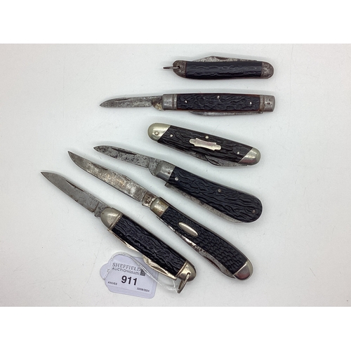 911 - Folding Pocket Knives, including Taylors Eye Witness, Stag Ireland, Made In Sheffield, etc. (6)