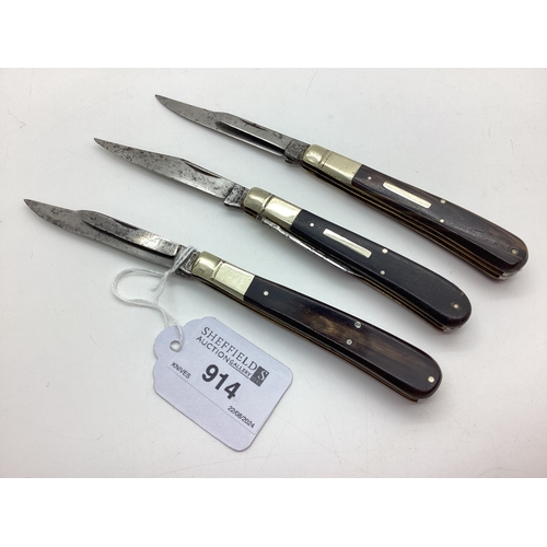 914 - Three Two Blade Folding Pocket Knives, horn scales, William Rodgers and Venture H M Slater (9.1CM-9.... 