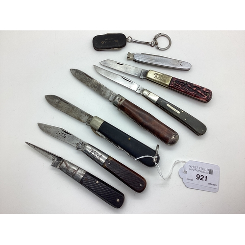 921 - Wostenholm I.XL Single Blade Folding Pocket Knives, (8.6cm closed); together with further folding po... 