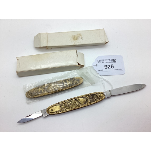 926 - Inox Solingen German Two Blade Folding Penknives, decorative scales detailed in relief with horses (... 