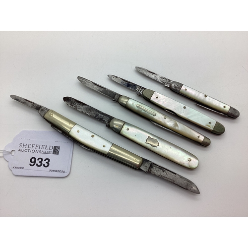 933 - A Collection of Assorted Folding Pocket Knives, mother of pearl scales, nickel bolsters (4.8cm-7.2cm... 