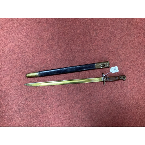 381 - WWI British Pattern 1907 Bayonet and Scabbard, with various marks on the blade, including year '16',... 