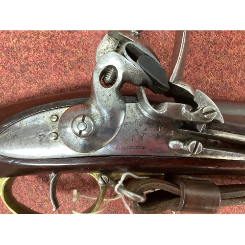 414 - British East India Company Refurbished Brown Bess Musket, engraved with Rampant Lion crest on lock, ... 
